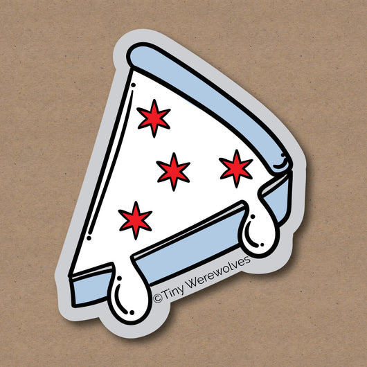 Original artwork by Tiny Werewolves | Chicago Deep Dish Pizza Flag Sticker in 5" Sticker | Shop to get your gender neutral Sticker
