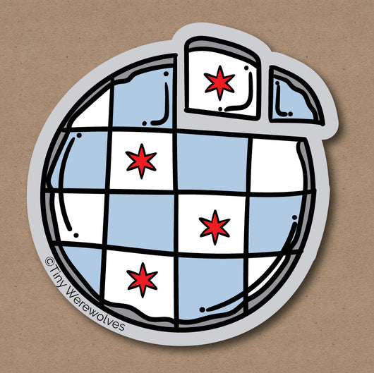 Original artwork by Tiny Werewolves | Chicago Thin Crust Pizza Flag Sticker in 5" Sticker | Shop to get your gender neutral Sticker