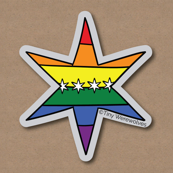 Chicago Star Rainbow Pride Flag Sticker