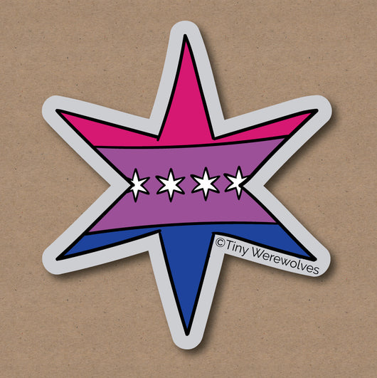Original artwork by Tiny Werewolves | Chicago Star Bisexual Pride Flag Sticker in 5" Sticker | Shop to get your gender neutral Sticker