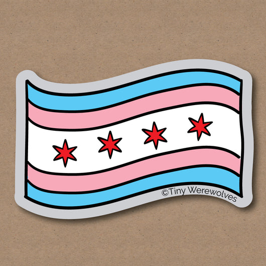 Original artwork by Tiny Werewolves | Chicago Transgender Pride Flag Sticker in 5" Sticker | Shop to get your gender neutral Sticker