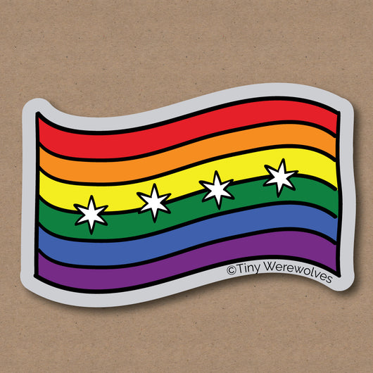 Original artwork by Tiny Werewolves | Chicago Flag Rainbow Sticker in 5" Sticker | Shop to get your gender neutral Sticker
