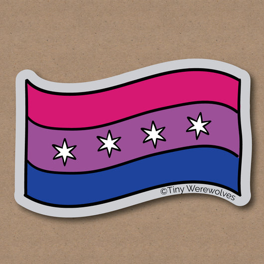 Original artwork by Tiny Werewolves | Chicago Bisexual Pride Flag Sticker in 5" Sticker | Shop to get your gender neutral Sticker