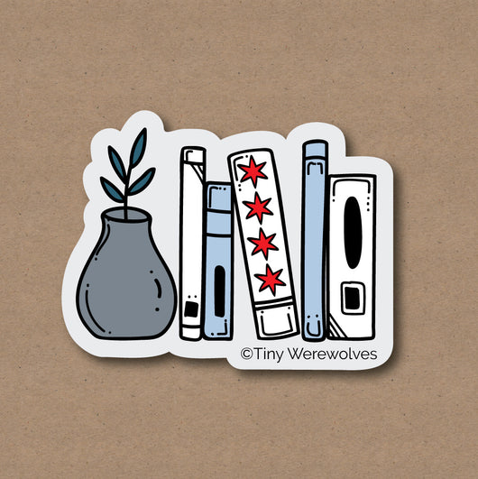 Original artwork by Tiny Werewolves | Chicago Flag Bookshelf Sticker in 5" Sticker | Shop to get your gender neutral Sticker
