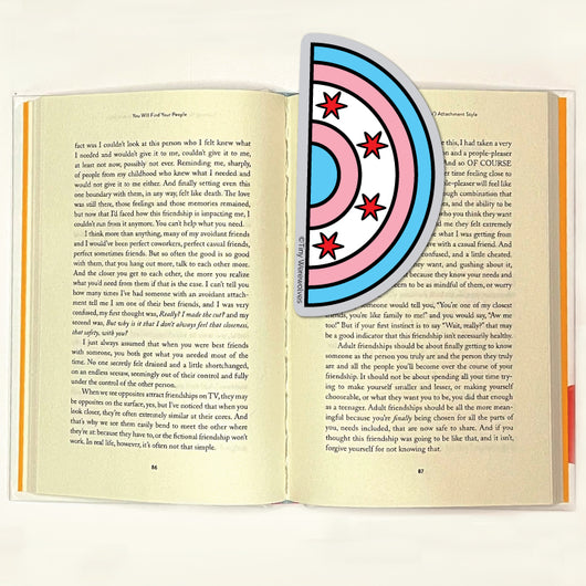 Original artwork by Tiny Werewolves | Chicago Trans Flag Arched Rainbow Laminated Printed Bookmark in | Shop to get your gender neutral Laminated Bookmark