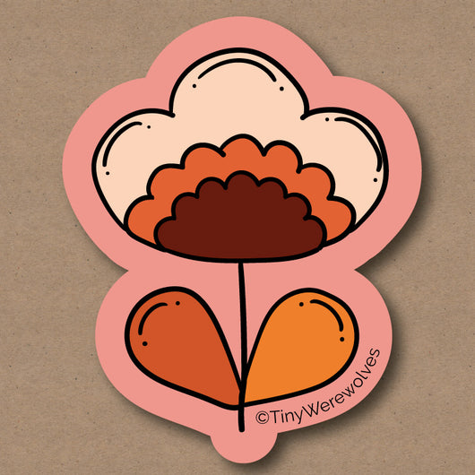 Original artwork by Tiny Werewolves | Coral Retro Flower Sticker in | Shop to get your gender neutral Sticker