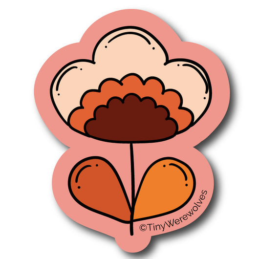 Original artwork by Tiny Werewolves | Coral Retro Flower Sticker in 5" Sticker | Shop to get your gender neutral Sticker