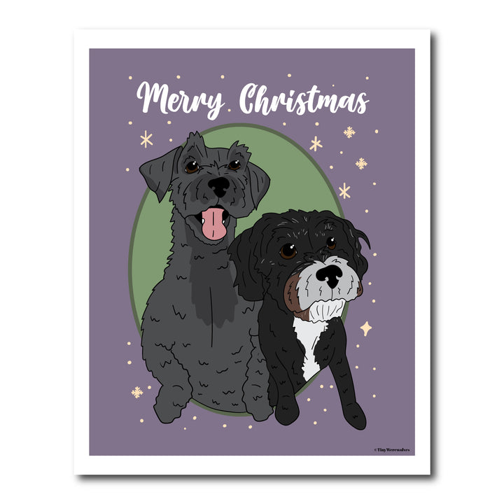 Custom Illustrated Holiday Pet Art Print Two Pets