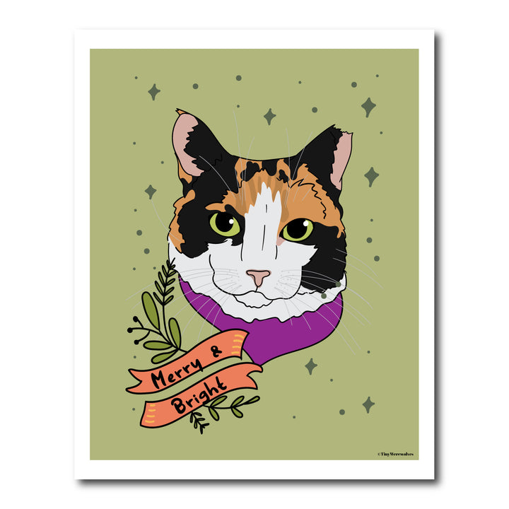 Custom Illustrated Holiday Pet Art Print One Pet