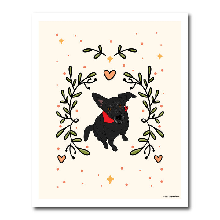 Custom Illustrated Holiday Pet Art Print