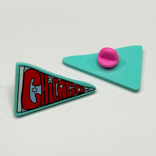Original artwork by Tiny Werewolves | Chicago Pennant Acrylic Pin in | Shop to get your gender neutral Acrylic Pin