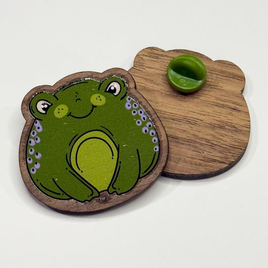 Original artwork by Tiny Werewolves | Frog Wood Pin in | Shop to get your gender neutral Wood Pin