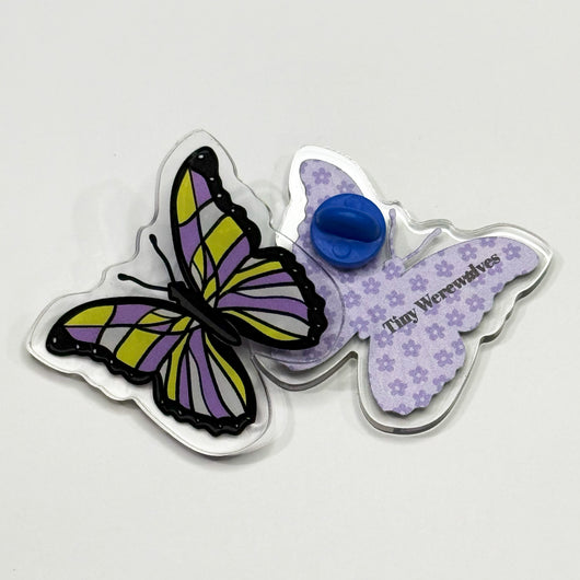 Original artwork by Tiny Werewolves | Non-Binary Pastel Subtle Queer Butterfly Acrylic Pin in | Shop to get your gender neutral Acrylic Pin