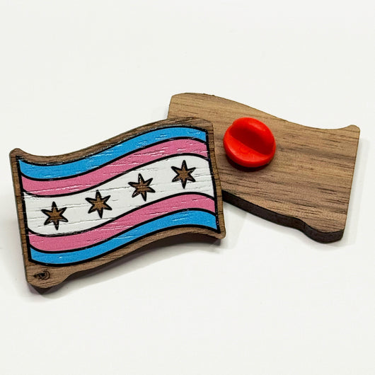 Original artwork by Tiny Werewolves | Chicago Transgender Pride Flag Wood Pin in | Shop to get your gender neutral Wood Pin