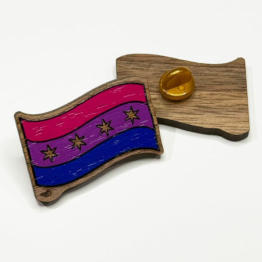 Original artwork by Tiny Werewolves | Chicago Bisexual Pride Flag Wood Pin in | Shop to get your gender neutral Wood Pin