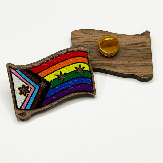 Original artwork by Tiny Werewolves | Chicago Progressive Intersex-Inclusive Pride Flag Wood Pin in | Shop to get your gender neutral Wood Pin