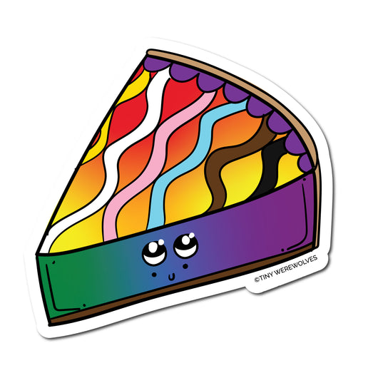 Original artwork by Tiny Werewolves | Intersex-Inclusive Progress Rainbow Pie Sticker in 5" Sticker | Shop to get your gender neutral Sticker