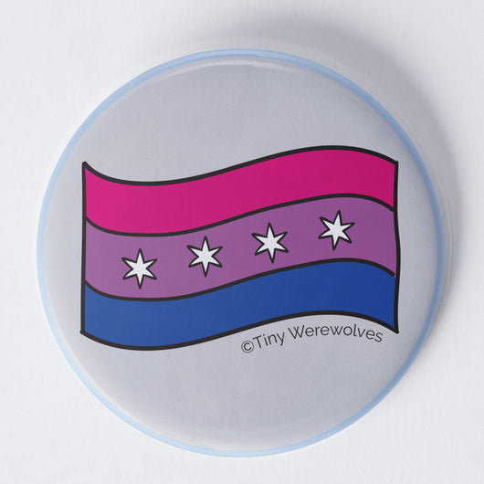 Original artwork by Tiny Werewolves | Chicago Bisexual Pride Flag 1.75" Button Pin in | Shop to get your gender neutral Metal Pinback Button