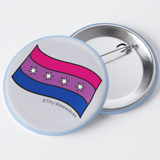 Original artwork by Tiny Werewolves | Chicago Bisexual Pride Flag 1.75" Button Pin in | Shop to get your gender neutral Metal Pinback Button