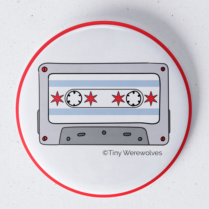 Chicago Flag Cassette Tape 1.75" Button Pin 1.75" Button