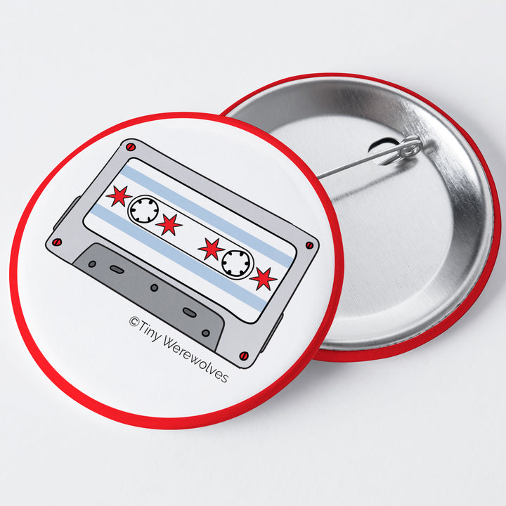Chicago Flag Cassette Tape 1.75" Button Pin