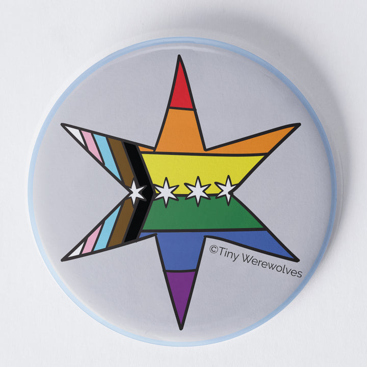 Chicago Star Progressive Rainbow Pride Flag 1.75" Button Pin