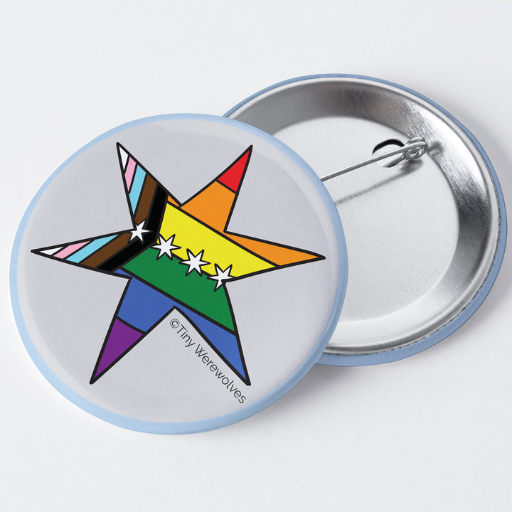 Chicago Star Progressive Rainbow Pride Flag 1.75" Button Pin