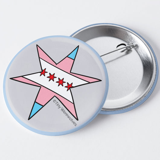 Original artwork by Tiny Werewolves | Chicago Star Transgender Pride Flag 1.75" Button Pin in | Shop to get your gender neutral Metal Pinback Button