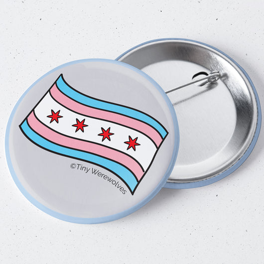 Original artwork by Tiny Werewolves | Chicago Transgender Pride Flag 1.75" Button Pin in | Shop to get your gender neutral Metal Pinback Button
