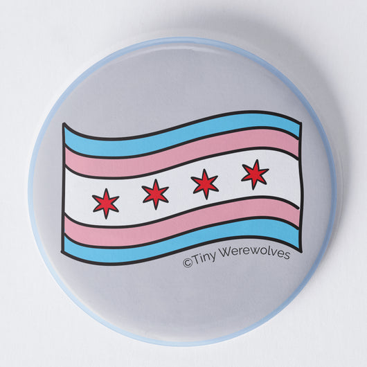 Original artwork by Tiny Werewolves | Chicago Transgender Pride Flag 1.75" Button Pin in | Shop to get your gender neutral Metal Pinback Button