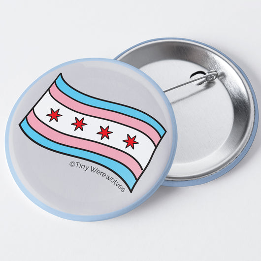 Original artwork by Tiny Werewolves | Chicago Transgender Pride Flag 1.75" Button Pin in | Shop to get your gender neutral Metal Pinback Button