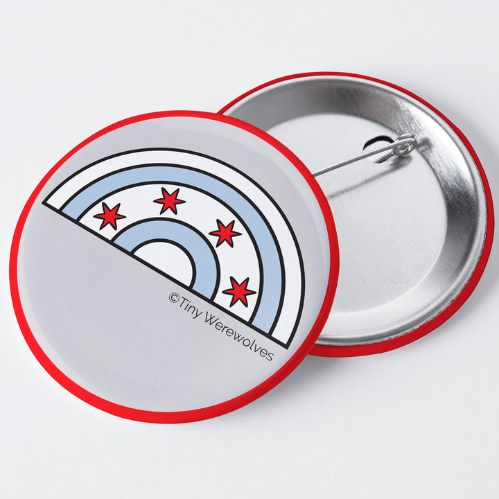 Chicago Flag Arched Rainbow 1.75" Button Pin