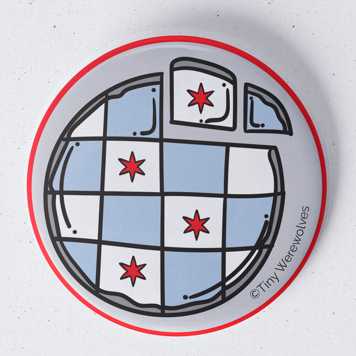 Chicago Thin Crust Pizza Flag 1.75" Button Pin 1.75" Button