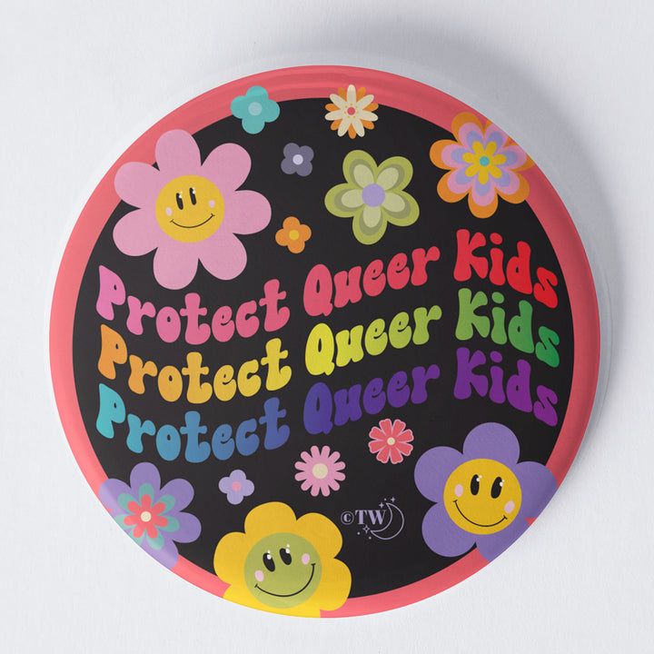 Retro Flower Protect Queer Kids 1.75" Button Pin