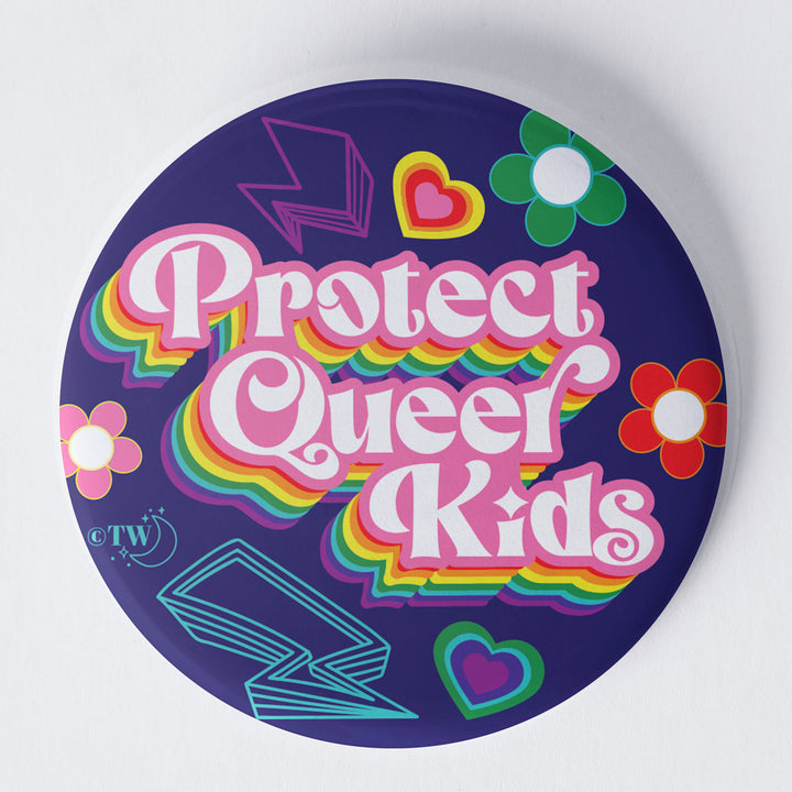 Retro Protect Queer Kids 1.75" Button Pin