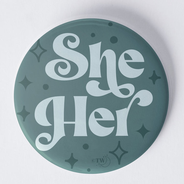 She / Her Pronouns Retro Stars 1.75" Button Pin