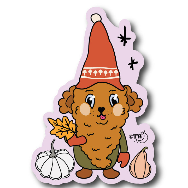 Gnome Dog Leaf Sticker