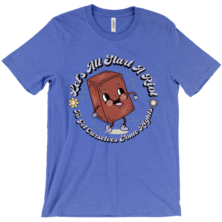 Original artwork by Tiny Werewolves | Let's All Start A Riot Tee in Heather Columbia Blue | Shop to get your gender neutral Tee