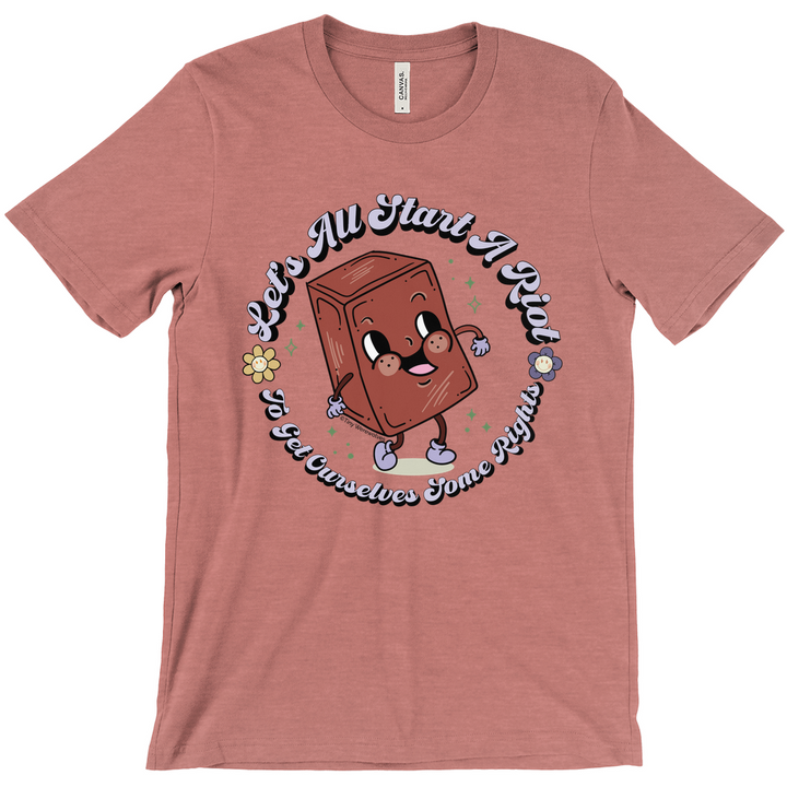 Original artwork by Tiny Werewolves | Let's All Start A Riot Tee in Heather Mauve | Shop to get your gender neutral Tee