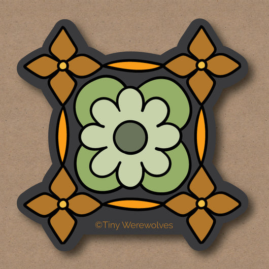 Original artwork by Tiny Werewolves | Mint Granny Square Sticker in | Shop to get your gender neutral Sticker