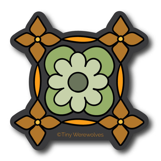 Original artwork by Tiny Werewolves | Mint Granny Square Sticker in 3" Sticker | Shop to get your gender neutral Sticker
