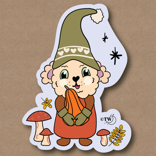 Original artwork by Tiny Werewolves | Gnome Dog Mushroom Sticker in | Shop to get your gender neutral Sticker