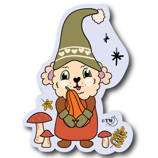 Original artwork by Tiny Werewolves | Gnome Dog Mushroom Sticker in 5" Sticker | Shop to get your gender neutral Sticker