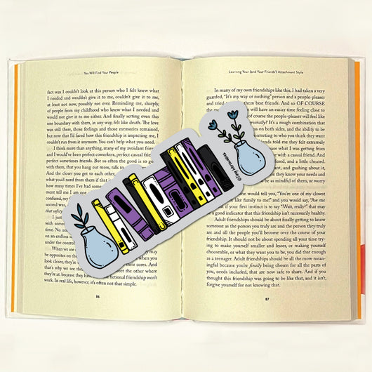 Original artwork by Tiny Werewolves | Non-Binary Bookshelf Pride Laminated Printed Bookmark in | Shop to get your gender neutral Laminated Bookmark