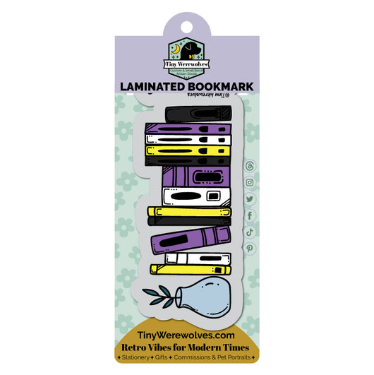 Original artwork by Tiny Werewolves | Non-Binary Bookshelf Pride Laminated Printed Bookmark in | Shop to get your gender neutral Laminated Bookmark