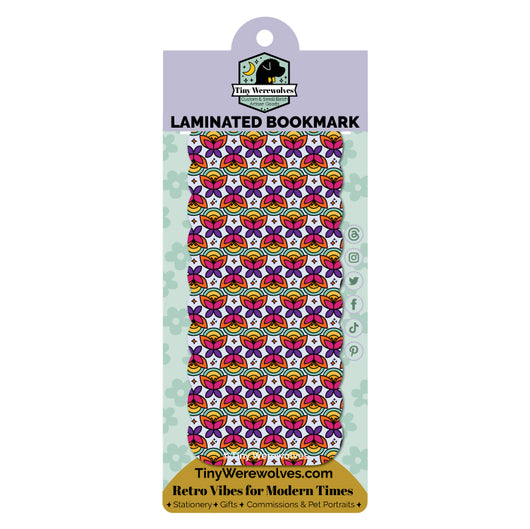 Original artwork by Tiny Werewolves | Retro Butterfly Laminated Printed Bookmark in | Shop to get your gender neutral Laminated Bookmark