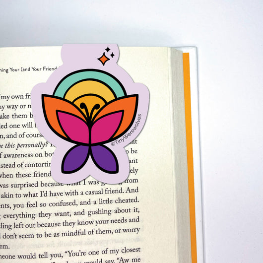 Original artwork by Tiny Werewolves | Retro Butterfly Laminated Magnetic Bookmark in | Shop to get your gender neutral Magnetic Bookmark