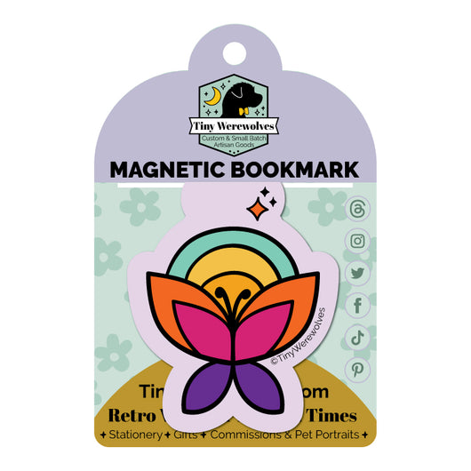 Original artwork by Tiny Werewolves | Retro Butterfly Laminated Magnetic Bookmark in | Shop to get your gender neutral Magnetic Bookmark