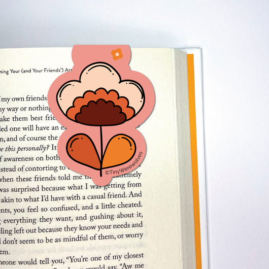 Original artwork by Tiny Werewolves | Retro Flower Laminated Magnetic Bookmark in | Shop to get your gender neutral Magnetic Bookmark