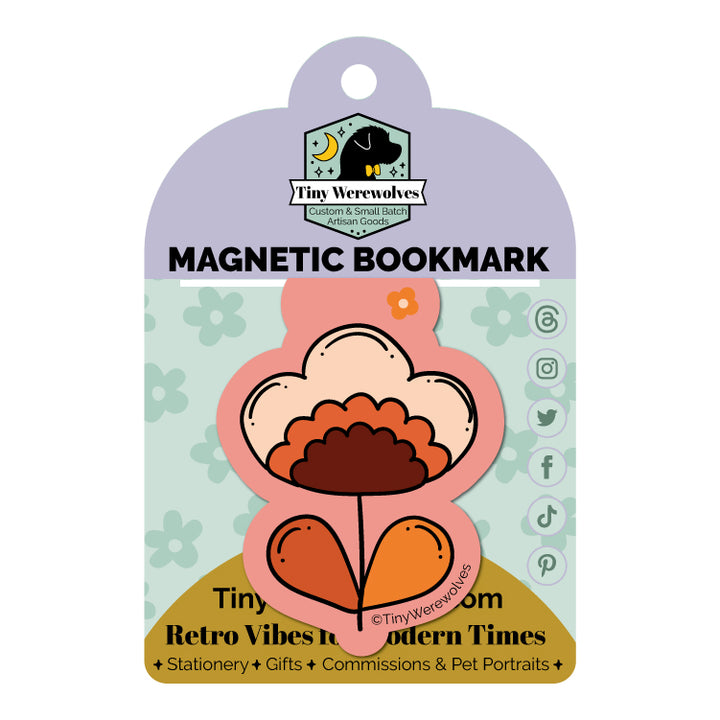 Retro Flower Laminated Magnetic Bookmark